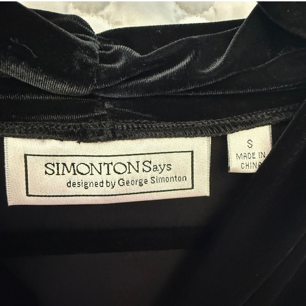 SIMONTON Says Black Velour V Neck Midi Dress Women's Size Small - Picture 2 of 7